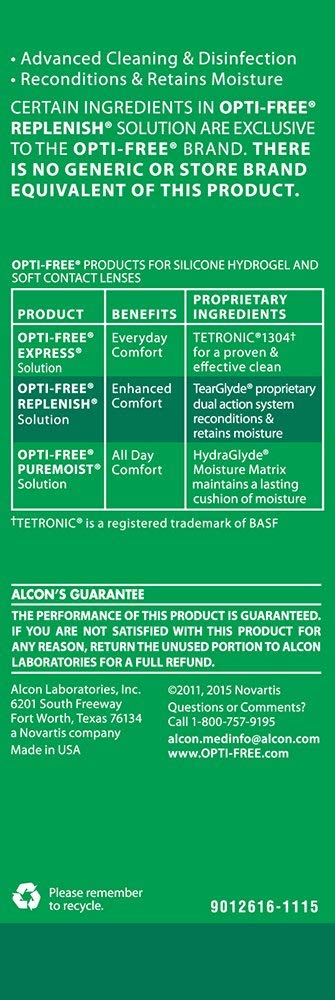 Opti-Free Replenish bottle pour action showing steady solution flow.