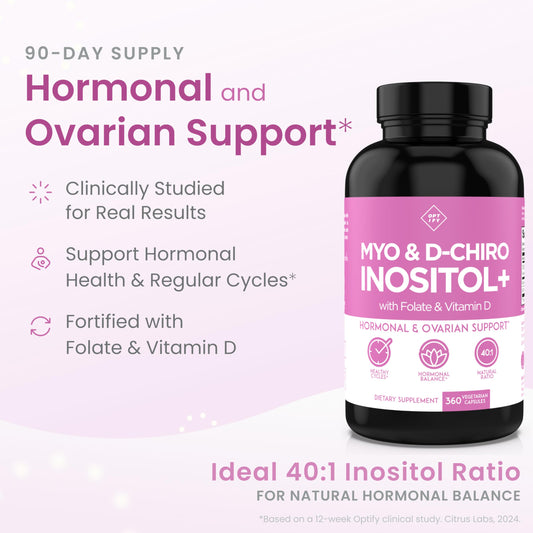 Optify Inositol ingredients label shows the 40:1 blend with folate and vitamin D.