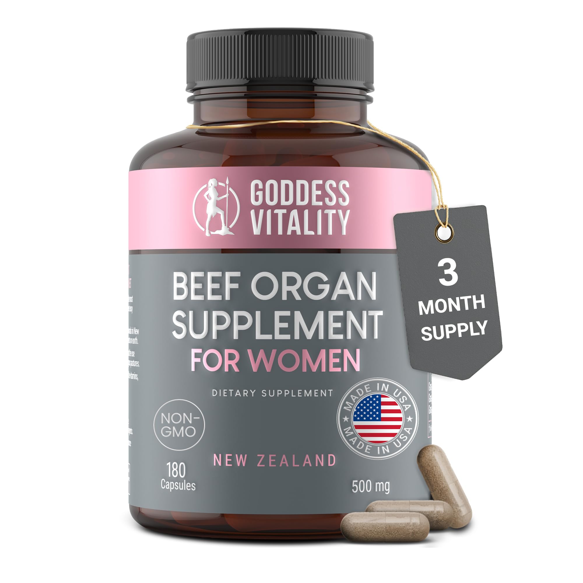 Optimal Carnivore beef organ bottle packaging shows easy daily use for cycle balance.