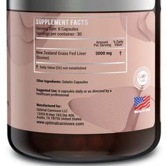 Optimal Carnivore liver capsules back-of-bottle view reinforces full ingredient transparency.