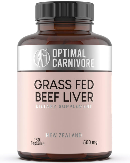 Optimal Carnivore liver capsules bottle on a kitchen counter for easy daily use.