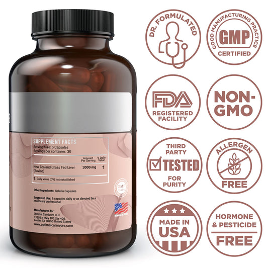 Optimal Carnivore liver capsules pour demonstrates convenient on-the-go intake.