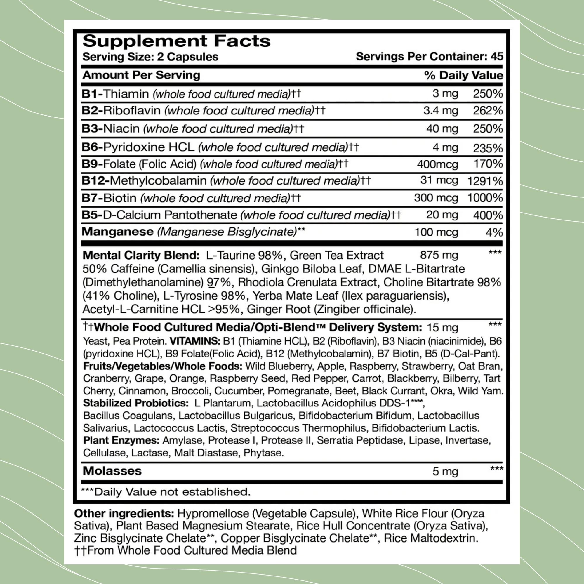 Close-up of B Awake capsules highlighting daily focus support.