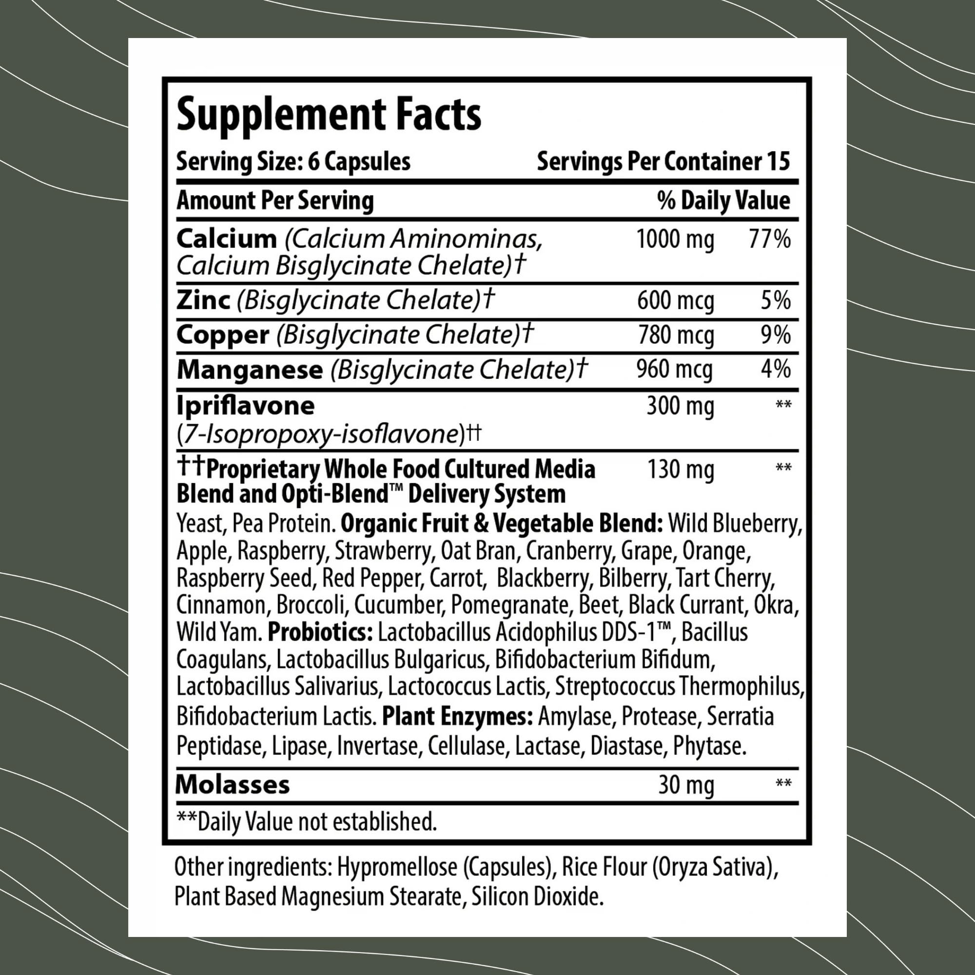 Optimal Health Systems BonePlus calcium label showcases chelated calcium with ipriflavone details.