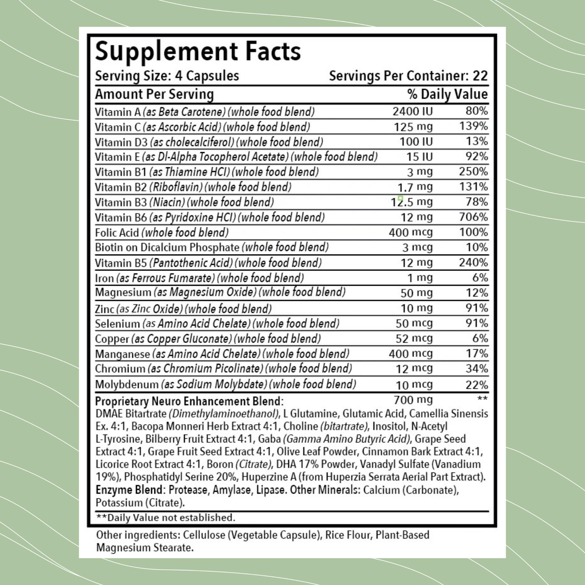 Closeup of Optimal Health Systems Brain capsules highlighting nootropic formula.