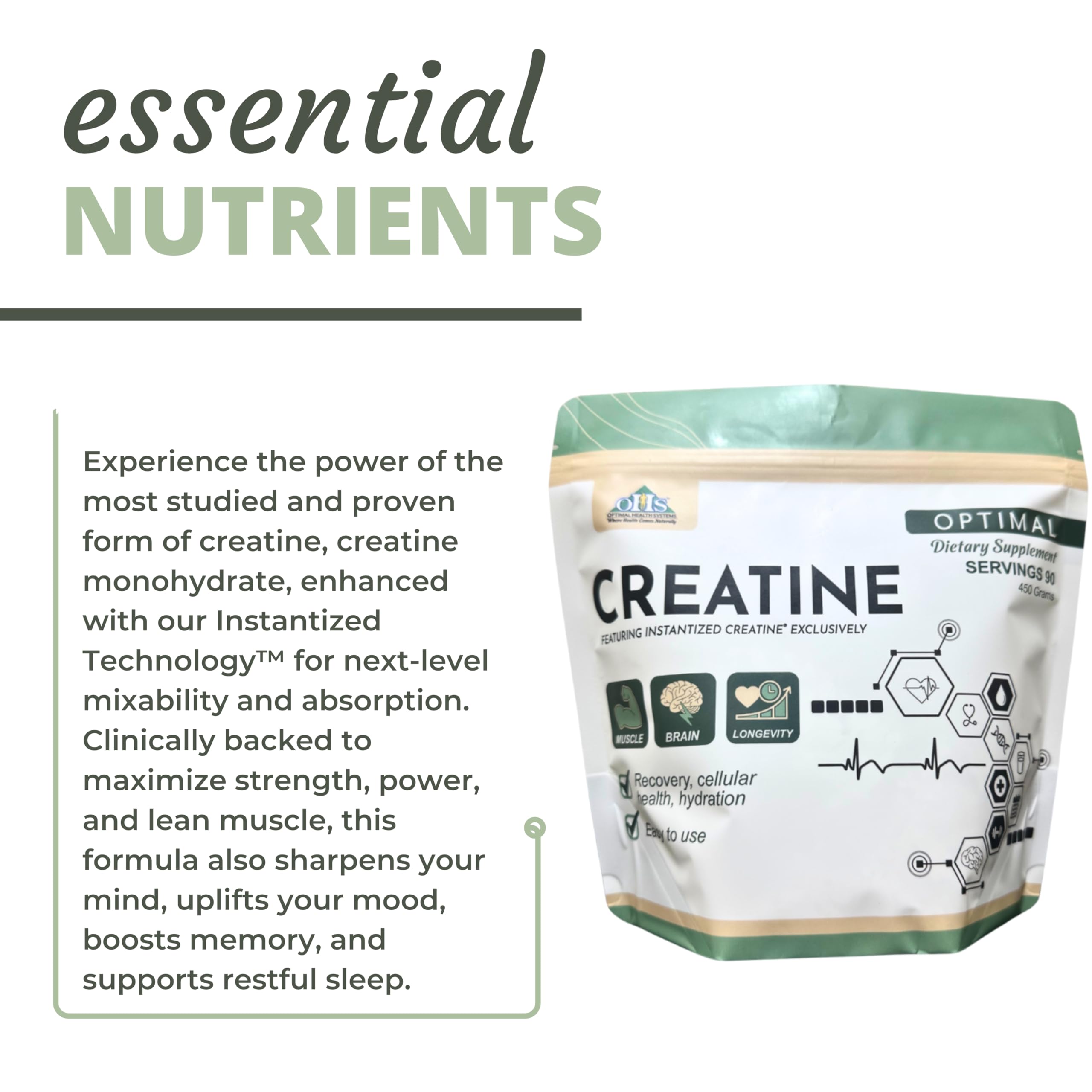 Optimal Health Systems Creatine glass with drink illustrates convenient hydration-friendly intake
