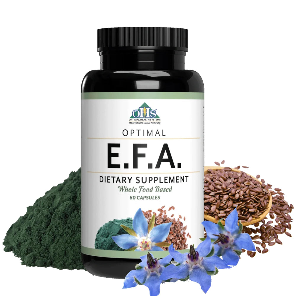 Optimal Health Systems EFA bottle front view highlighting plant based wellness