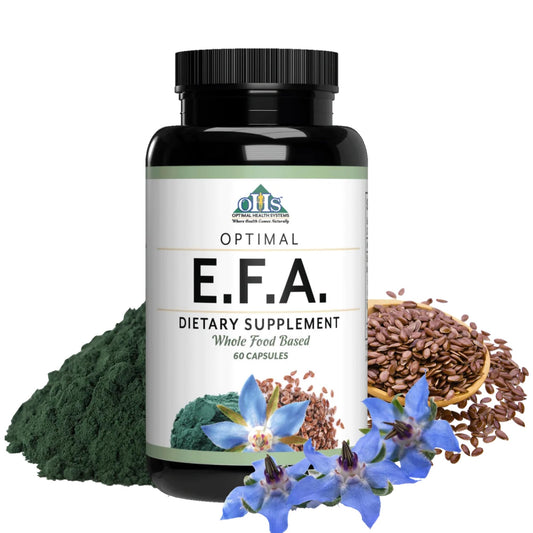Optimal Health Systems EFA bottle front view highlighting plant based wellness