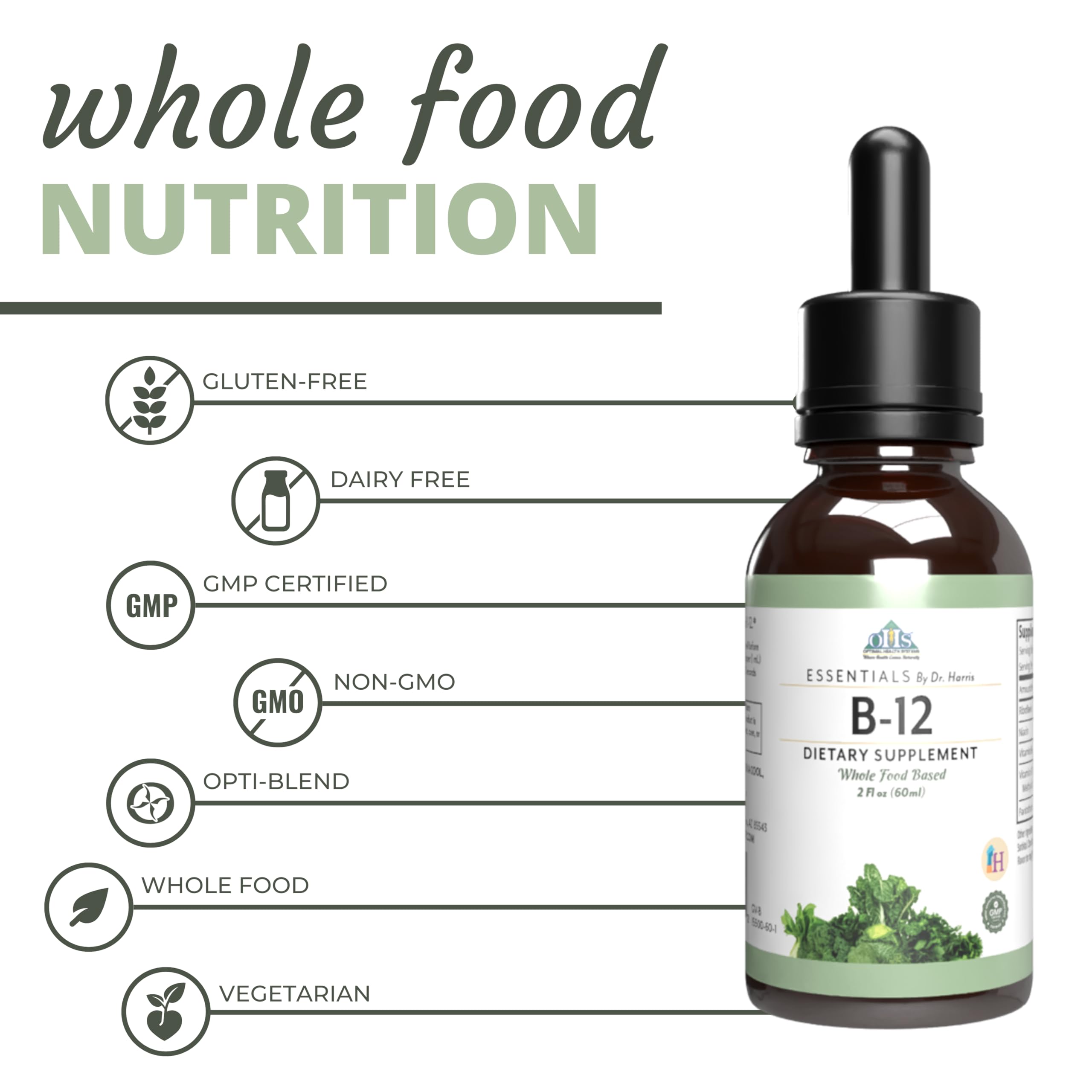 Optimal Health Systems Essential B-12 Drops liquid form enables easy absorption