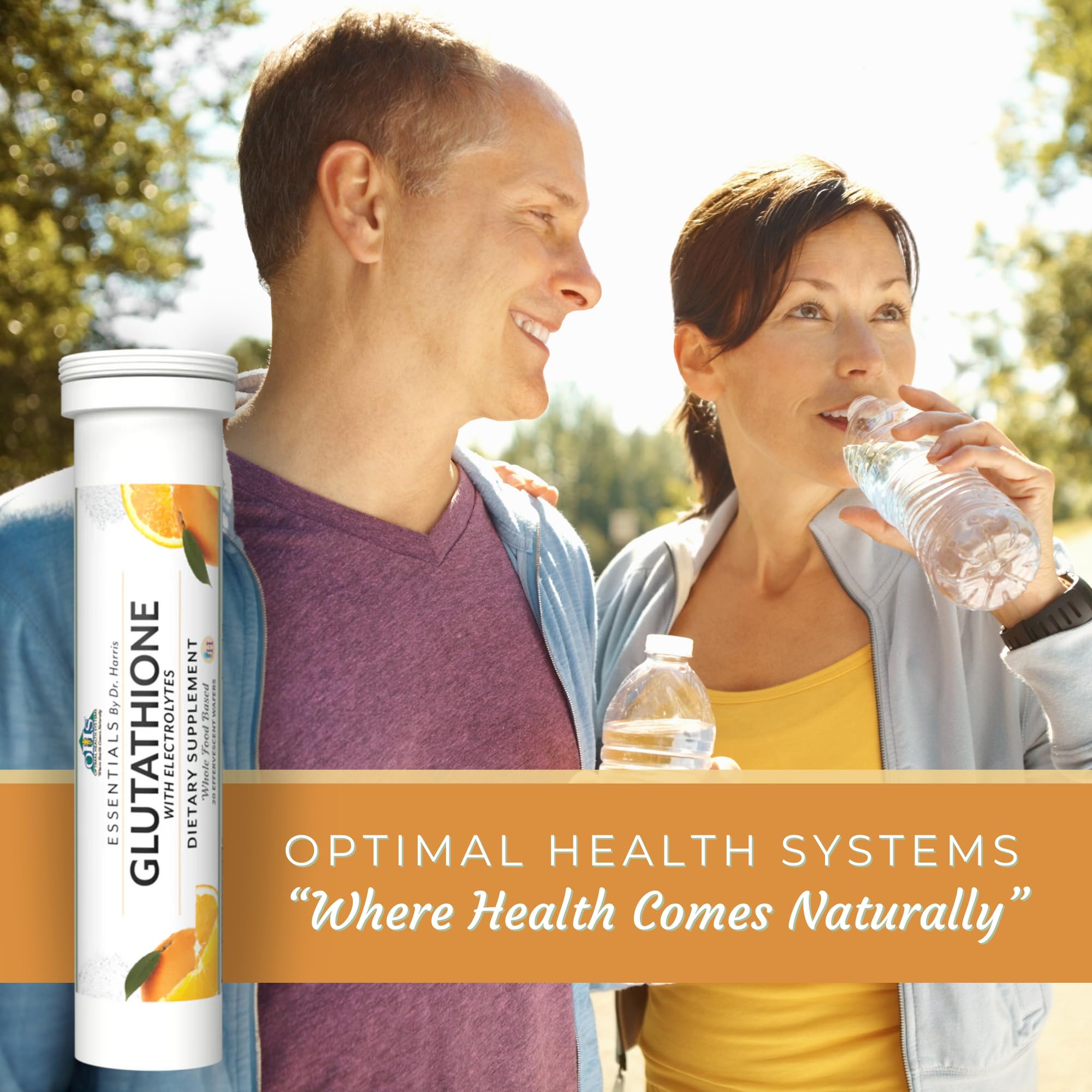 Optimal Health Systems Essential Glutathione wafers packaging closeup signals convenient daily wellness ritual.