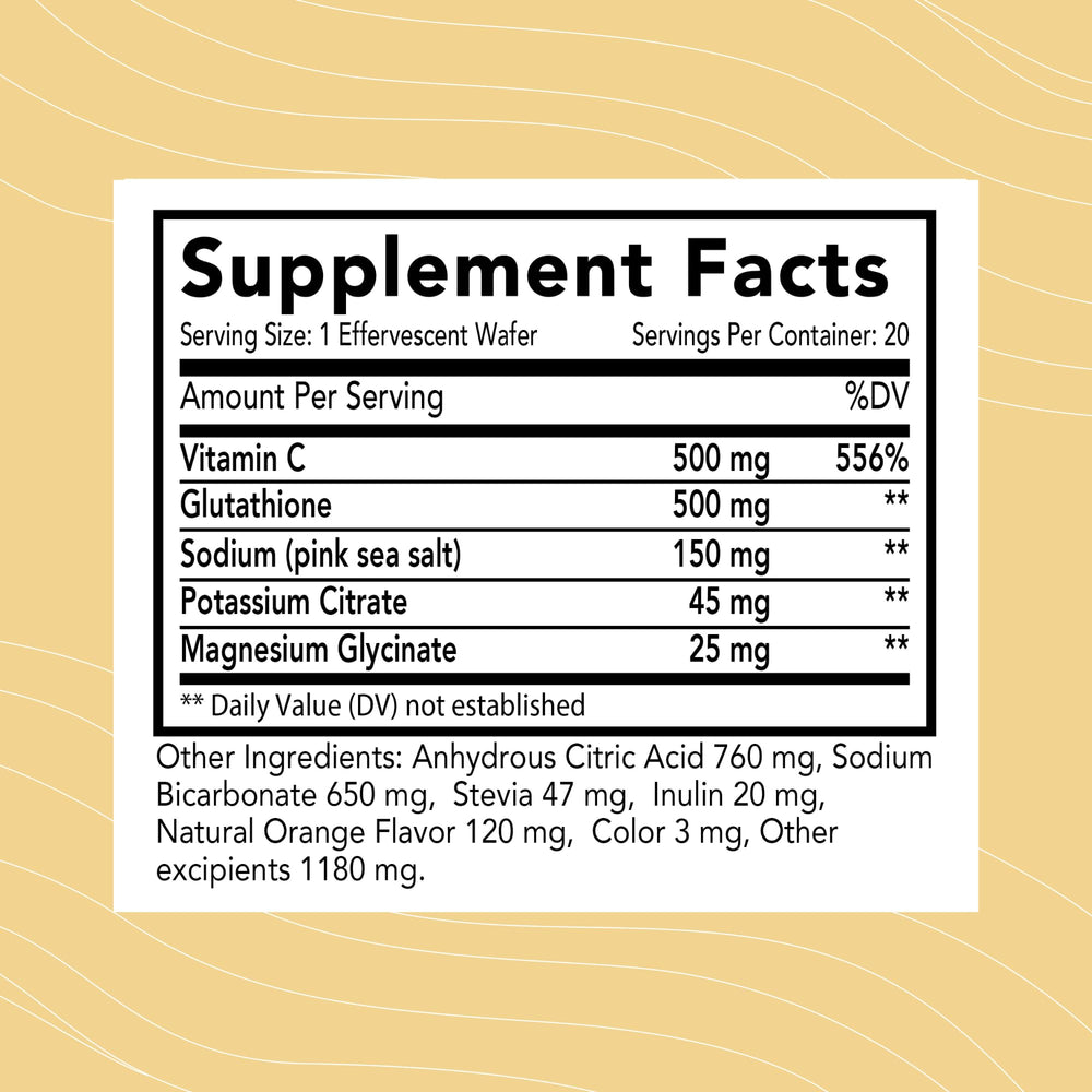 Optimal Health Systems Essential Glutathione wafers pour demonstrates quick dissolve for on-the-go use.