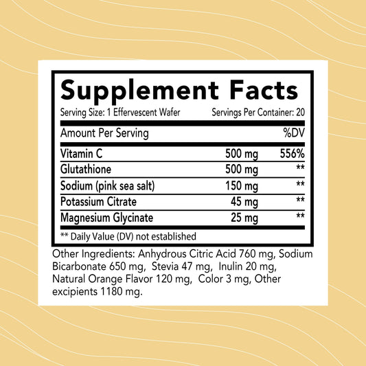 Optimal Health Systems Essential Glutathione wafers pour demonstrates quick dissolve for on-the-go use.