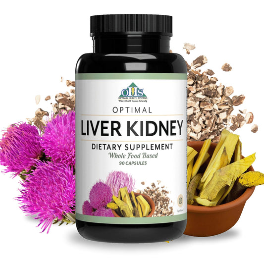 Optimal Health Systems Liver/Kidney detox bottle front view for daily wellness routine