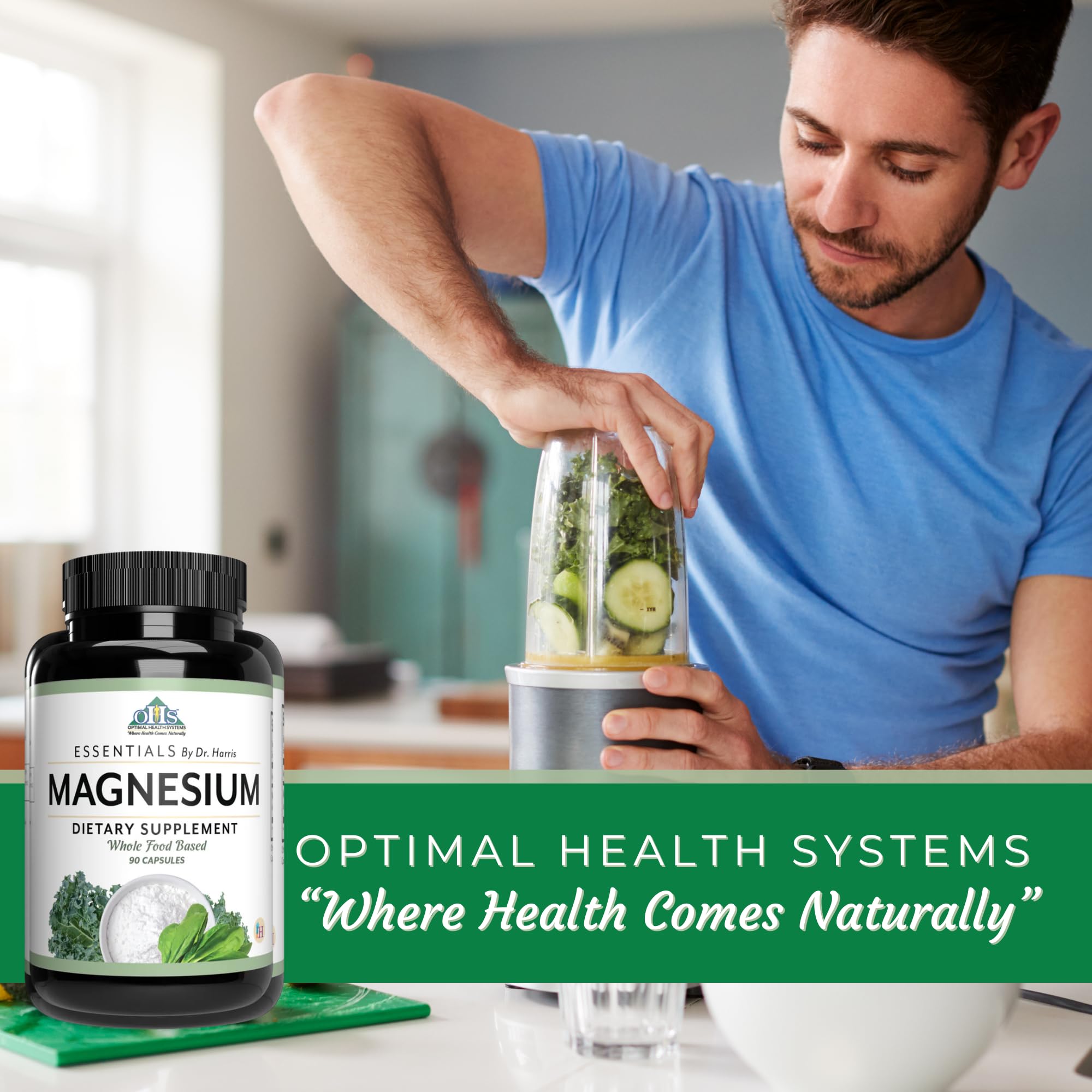 Optimal Health Systems Magnesium packaging front highlights quality and patent features.