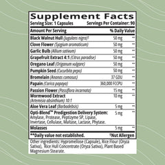 Opti-Para label highlights natural ingredients and clean formula