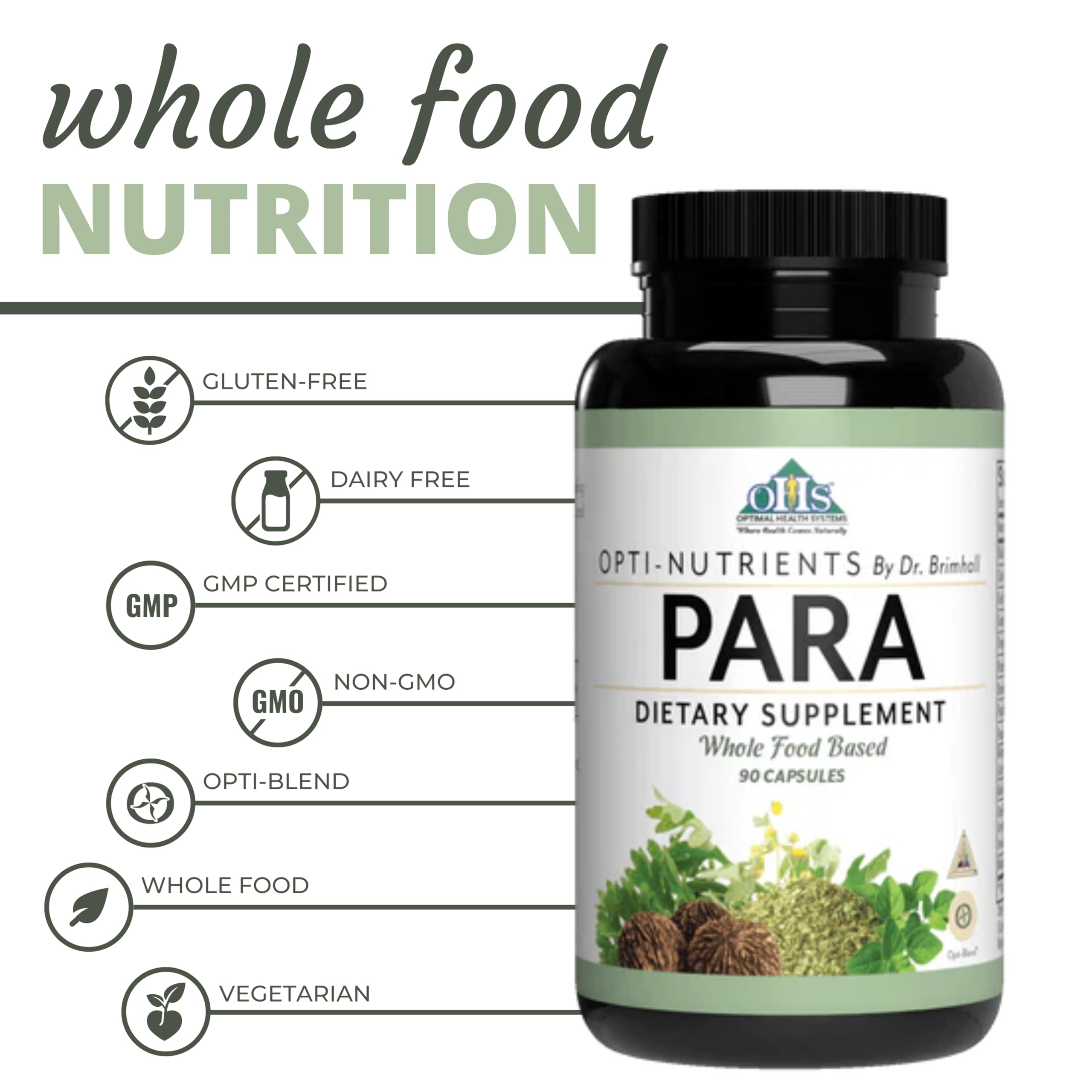 Opti-Para ingredients bottle featuring wormwood, garlic, and botanicals