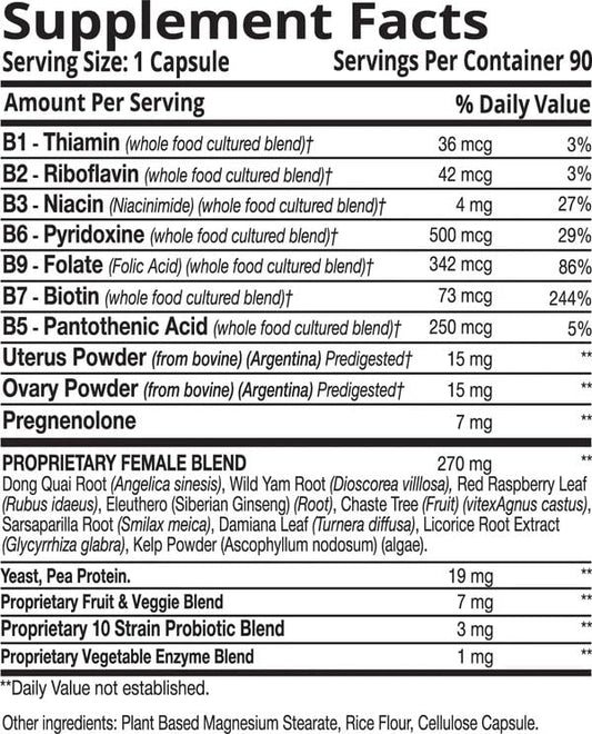 Optimal Health Systems Opti-Female capsules in hand, convenient energy and bone health support.