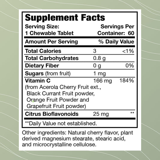 Optimal Health Systems Whole C chewable acerola cherry, natural vitamin C source.