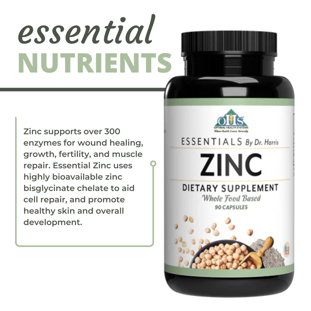 Optimal Health Systems zinc-label detail showcases purity and quality packaging