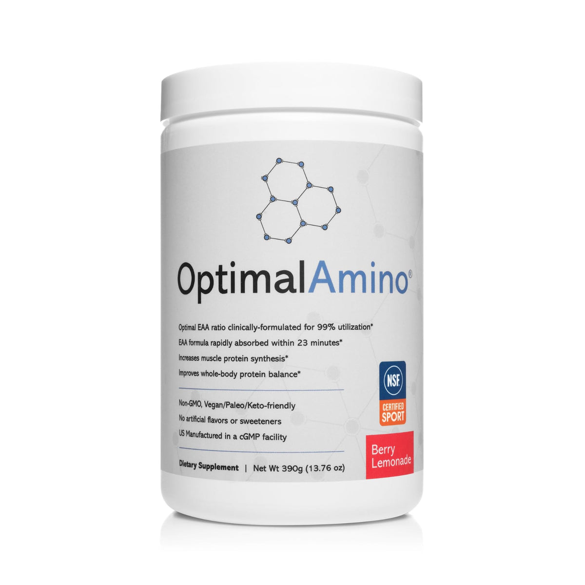 OptimalAmino bottle being poured, perfect for post-workout refreshment.