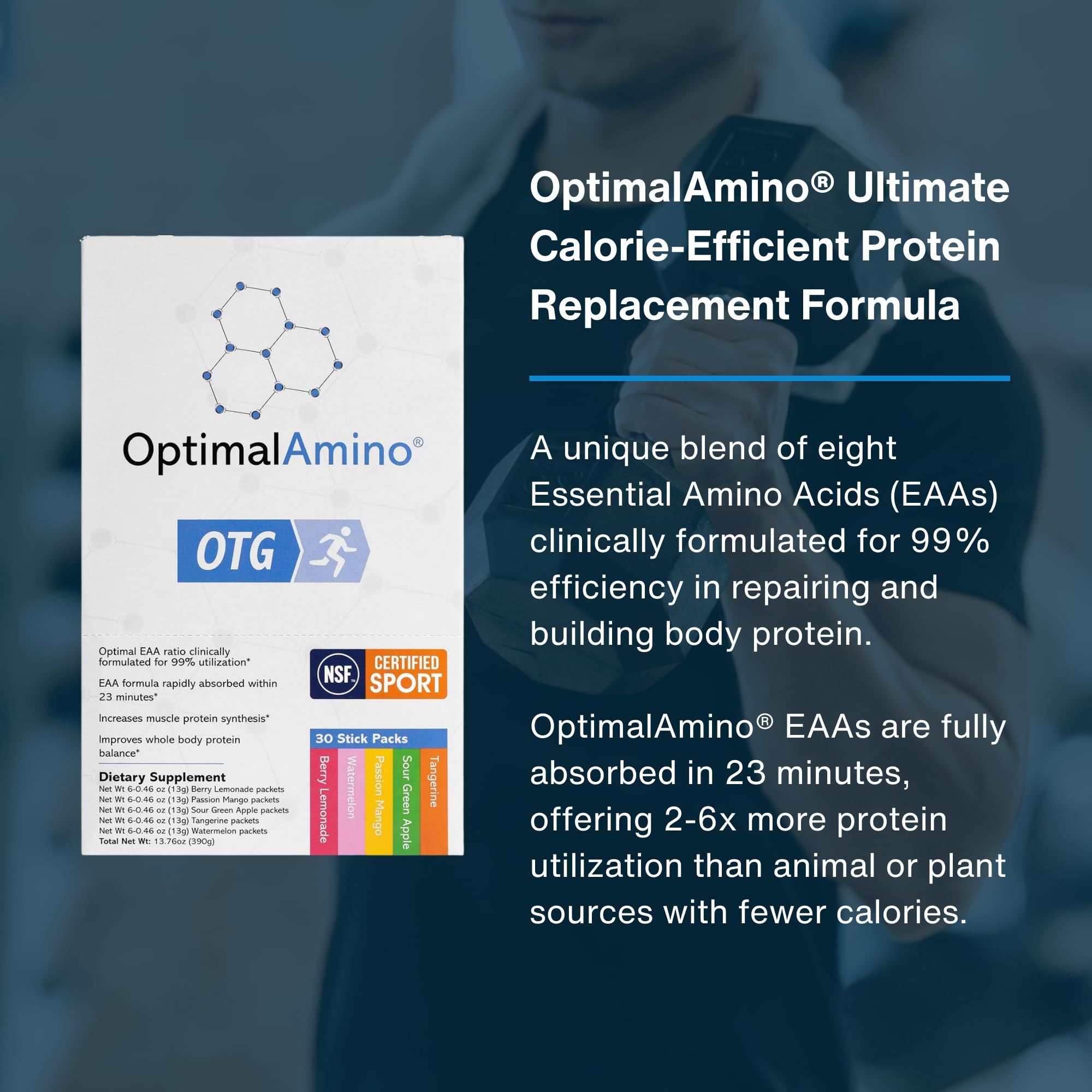 OptimalAmino OTG stick packs dissolving in water for quick hydration