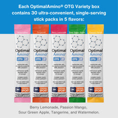 OptimalAmino OTG stick packs no sugar claim visible on packaging