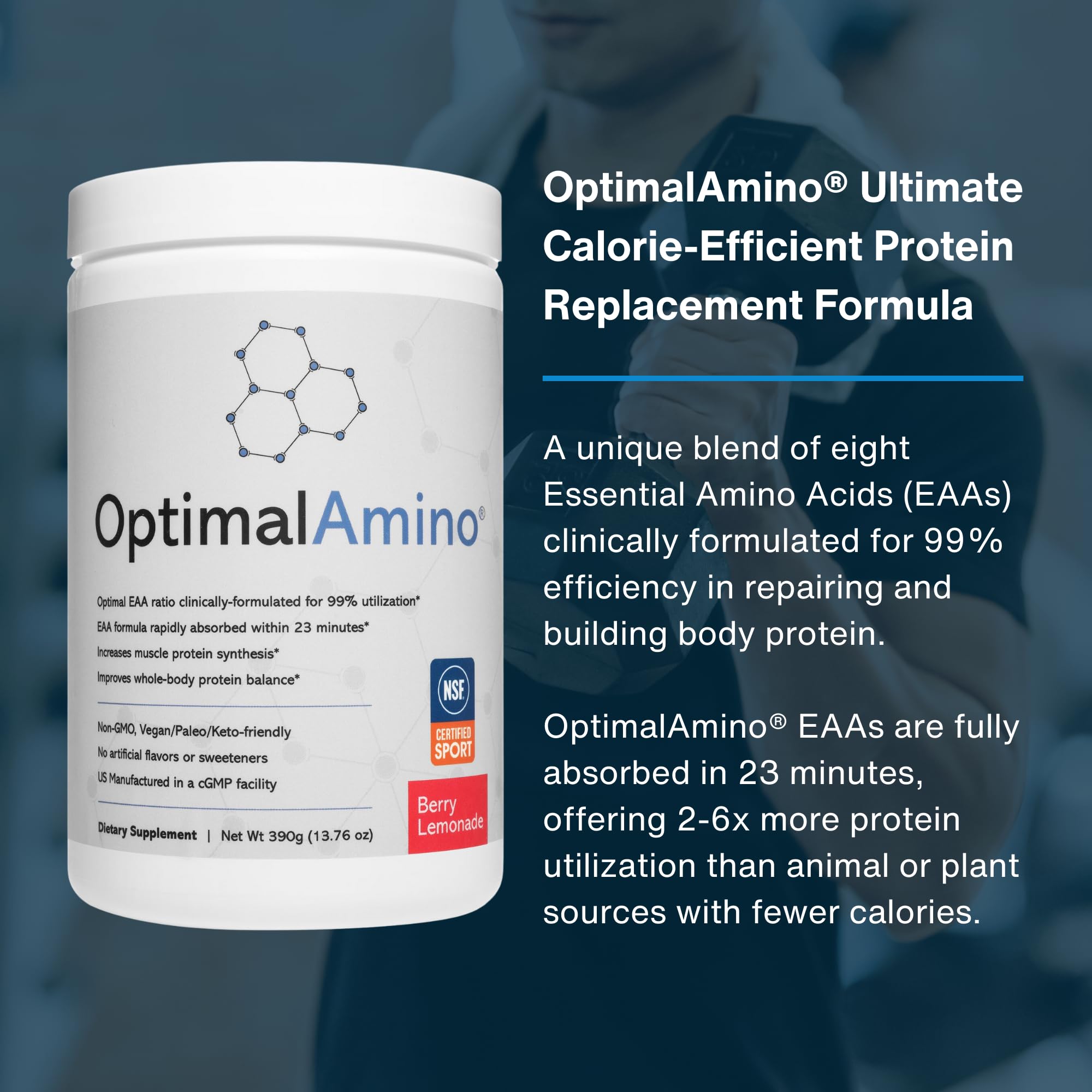 OptimalAmino powder in jar ready to mix after training.