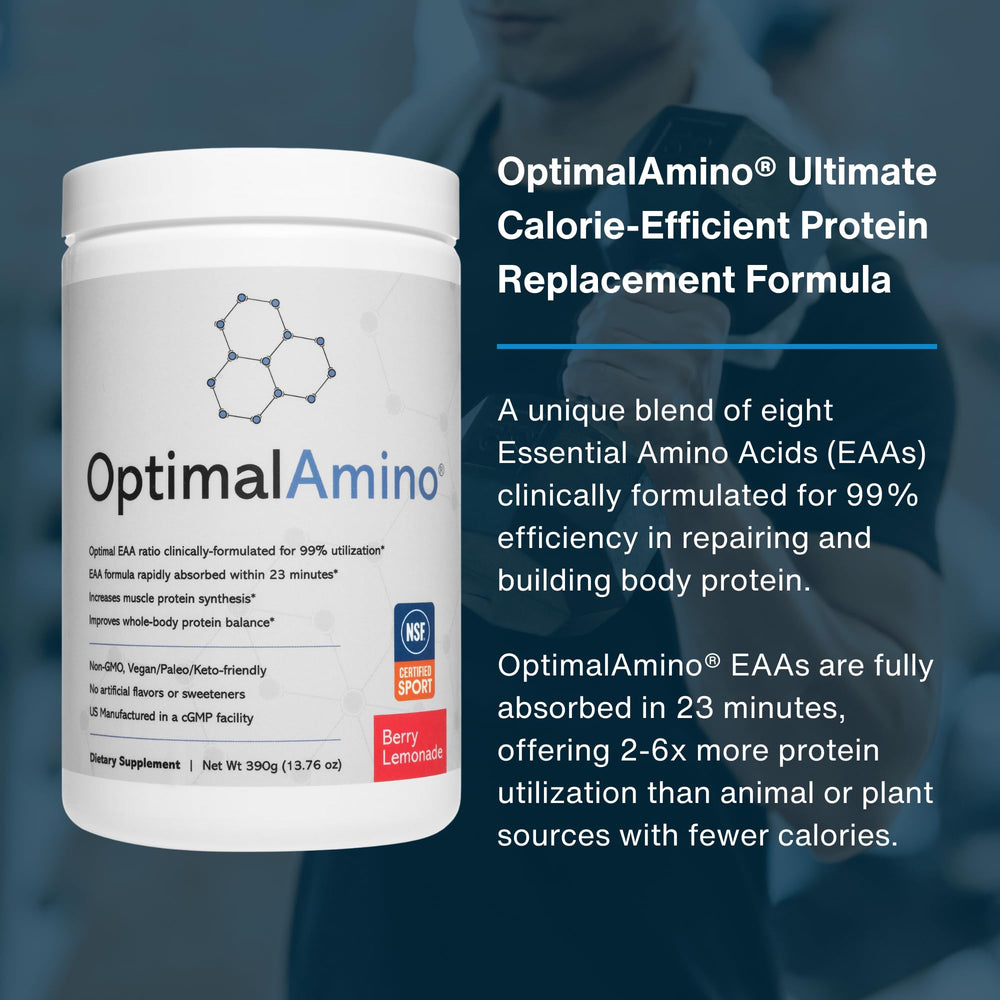 OptimalAmino powder in jar ready to mix after training.