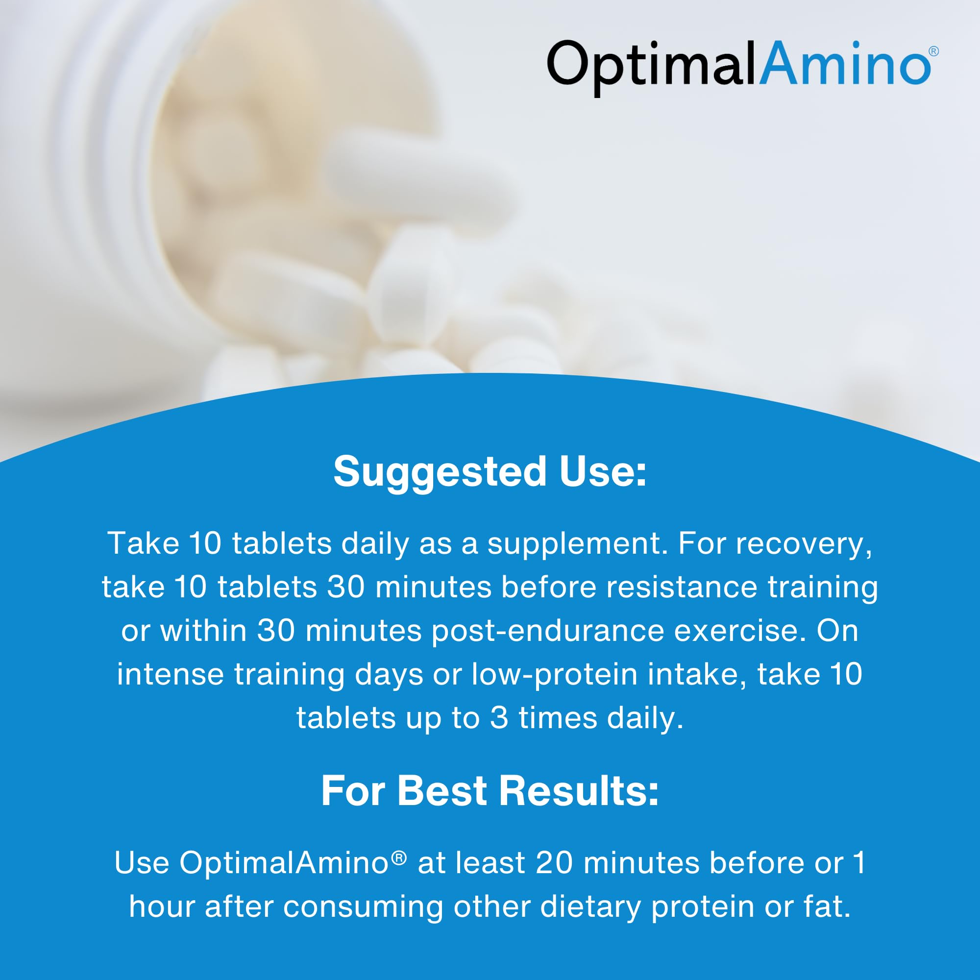 OptimalAmino tablets in athlete training context highlight recovery potential.