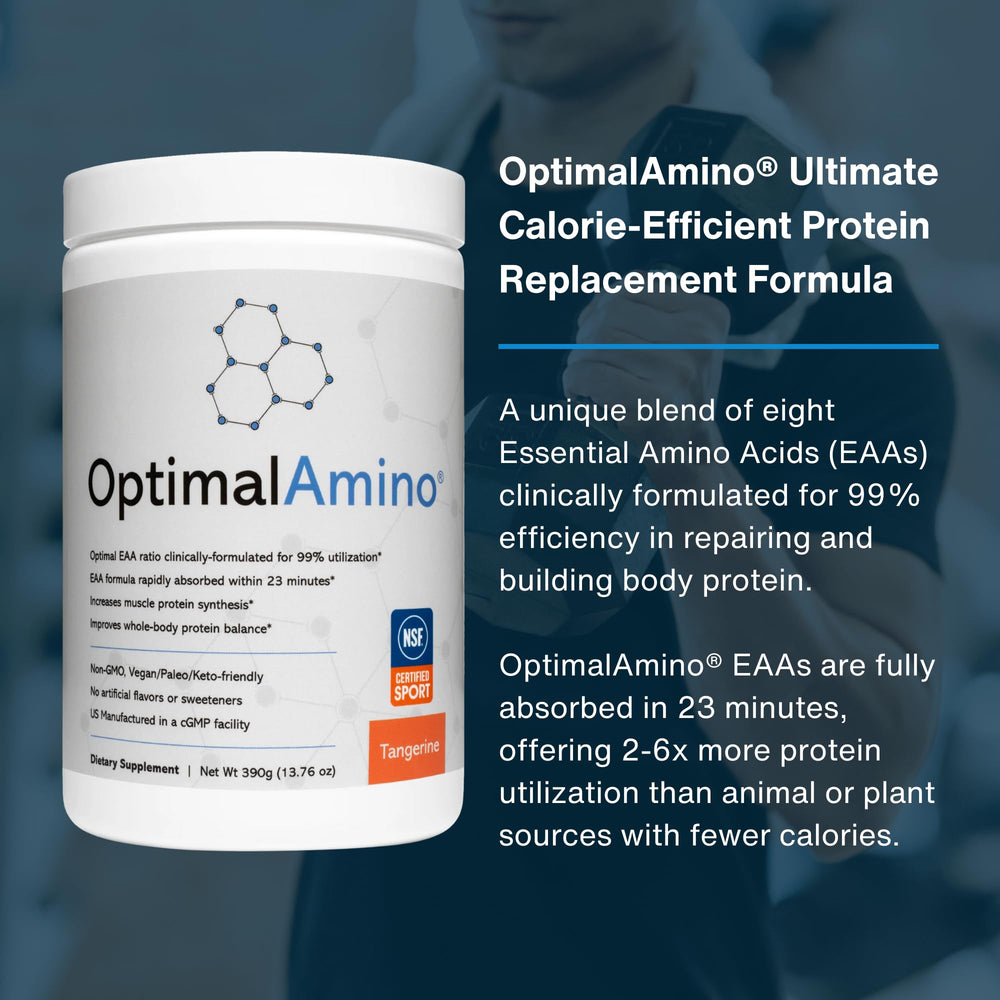 OptimalAmino Tangerine shake being mixed highlights flavor and ease of use.