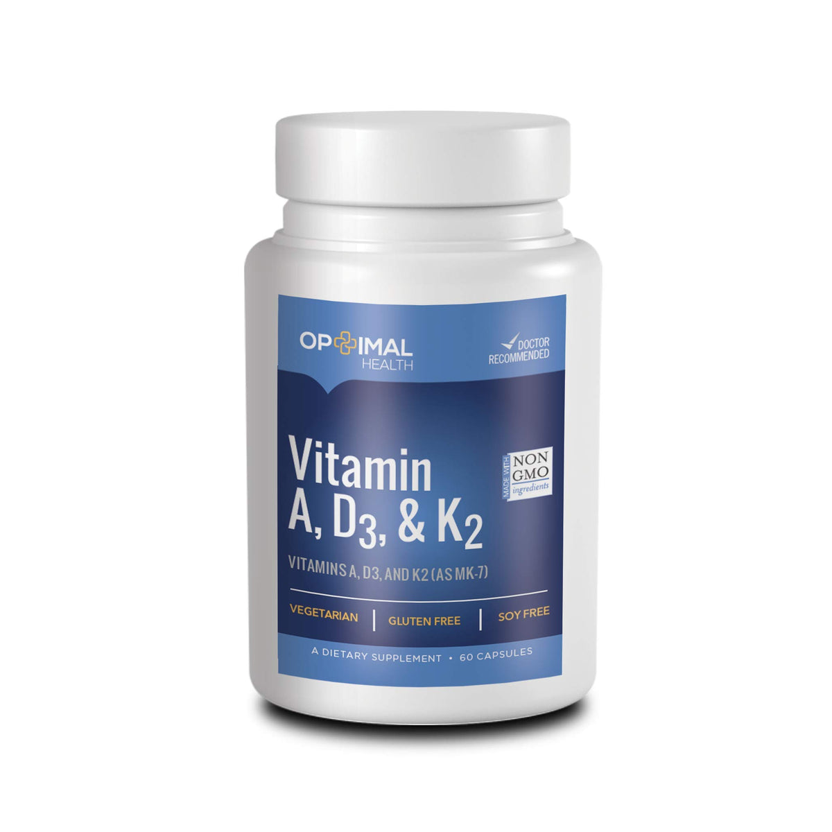OPTIMALHEALTH Vitamin ADK bottle close-up for balanced daily nutrition.