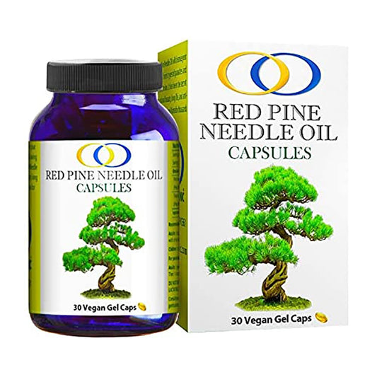 Optimally Organic Red Pine Needle Oil Caps bottle side view highlighting easy daily use