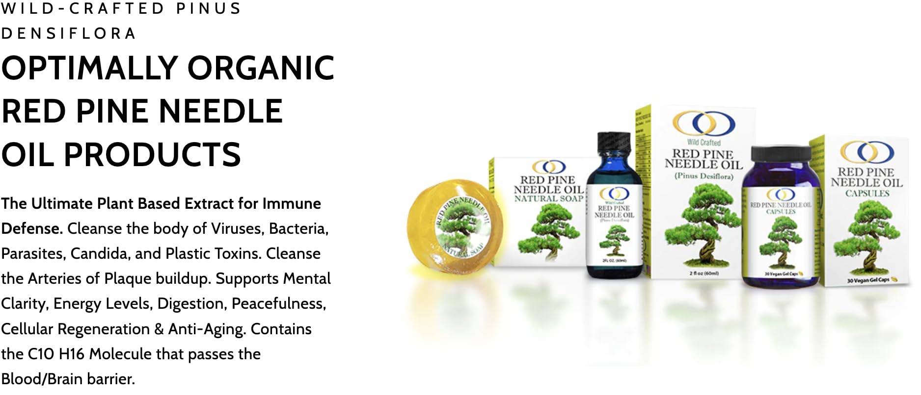 Optimally Organic Red Pine Needle Oil Caps label closeup showing vegan formula