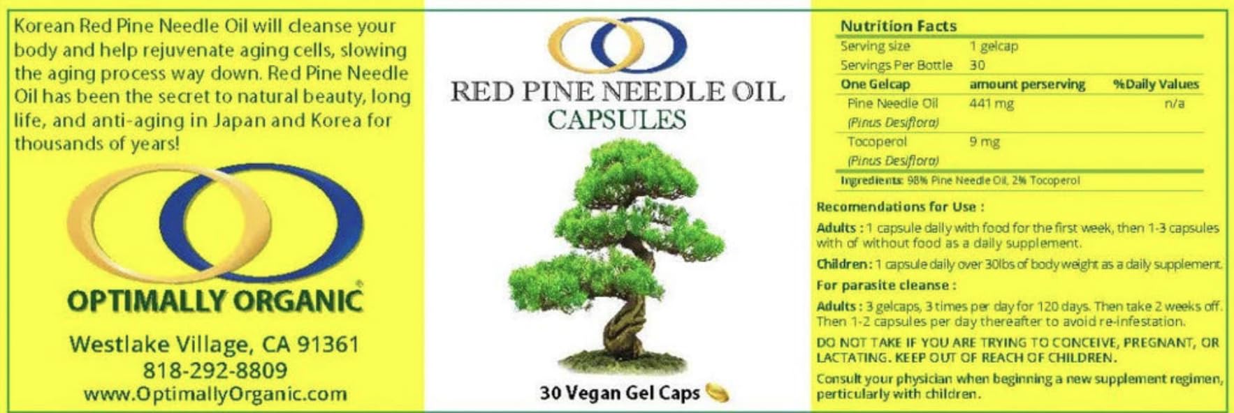 Optimally Organic Red Pine Needle Oil Caps manufactured in the USA by a small family business