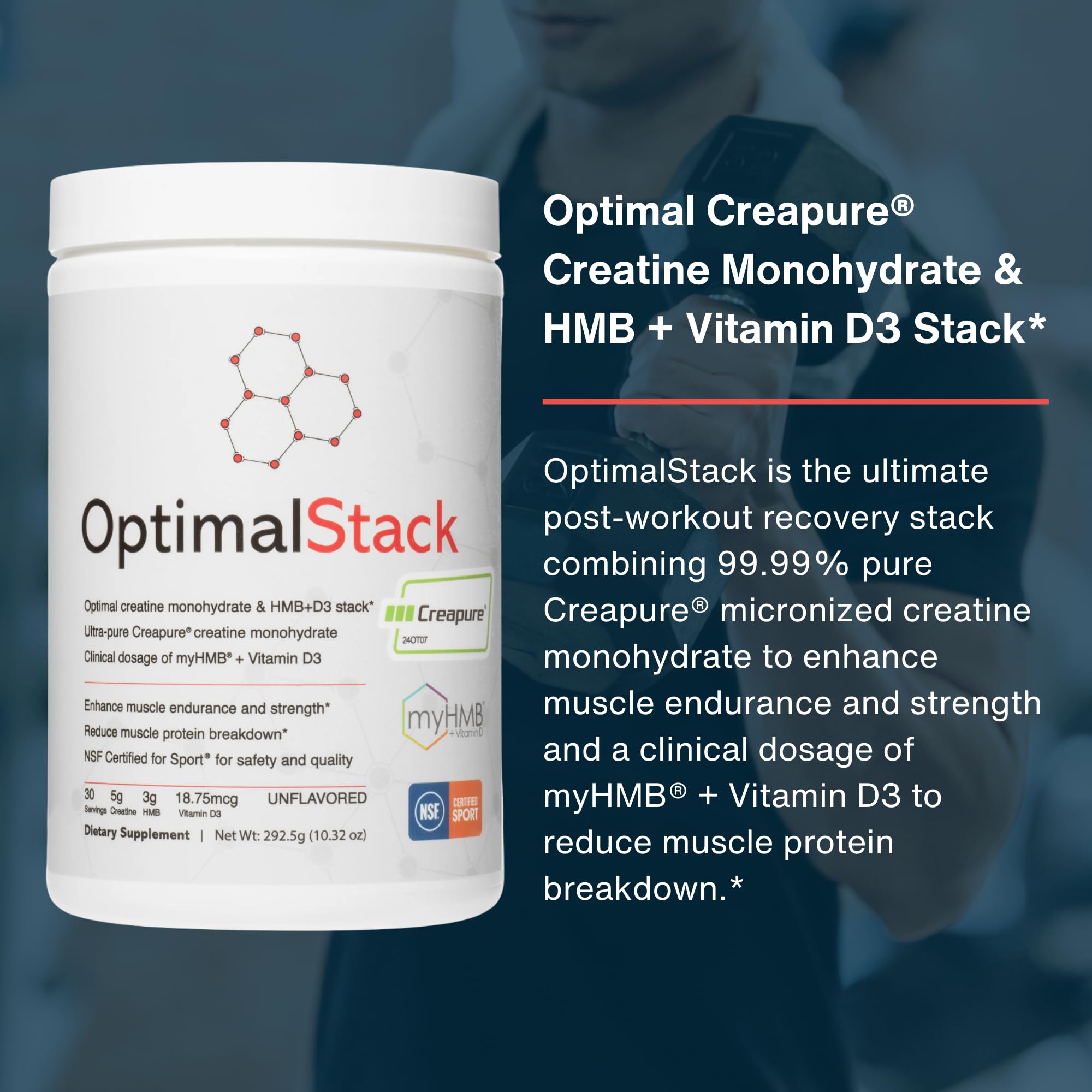 OptimalStack Vitamin D3 daily dose bottle showcases supporting overall muscle health