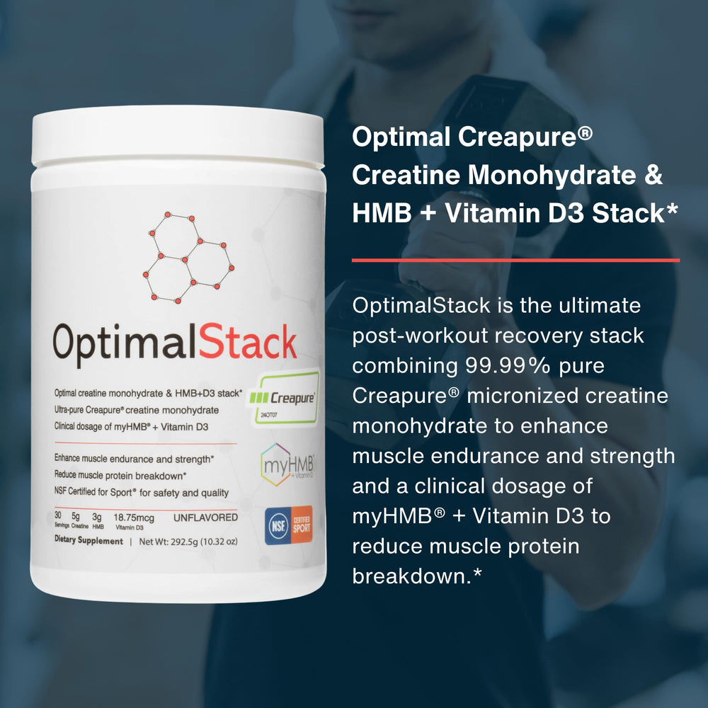OptimalStack Vitamin D3 daily dose bottle showcases supporting overall muscle health