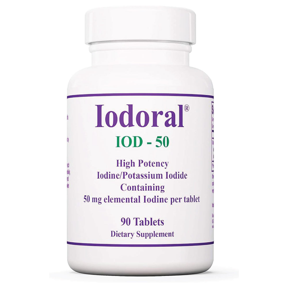 Optimox Iodoral 50 mg bottle close-up for thyroid support.