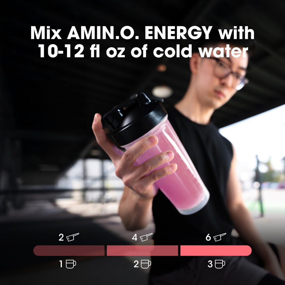 Optimum Nutrition Amino Energy packaging with nutrition facts panel and electrolytes