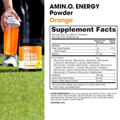 Optimum Nutrition Amino Energy being poured into a glass for quick hydration and focus.