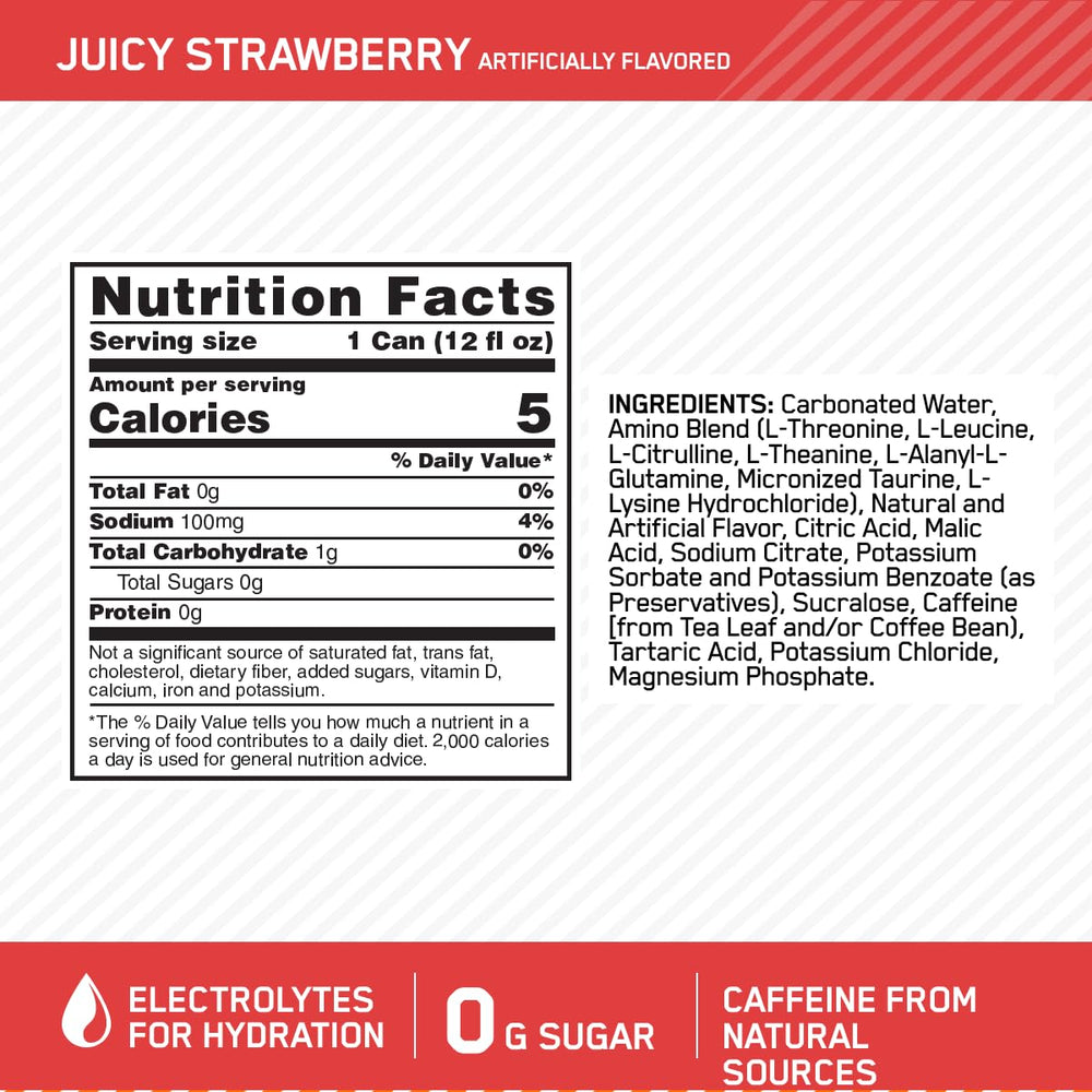 Optimum Nutrition AMIN.O Energy label closeup shows caffeine from natural sources.