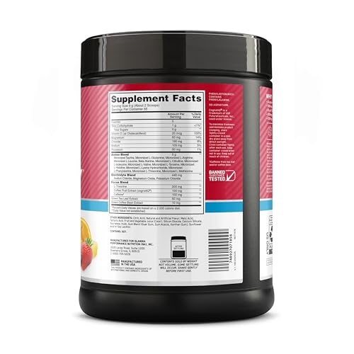Optimum Nutrition Amin.O. Energy Powder serving shown with zero sugar and low calories.