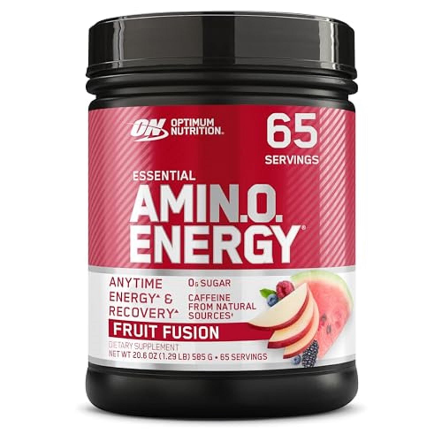 Optimum Nutrition Amino Energy fruit fusion label showing energy and focus