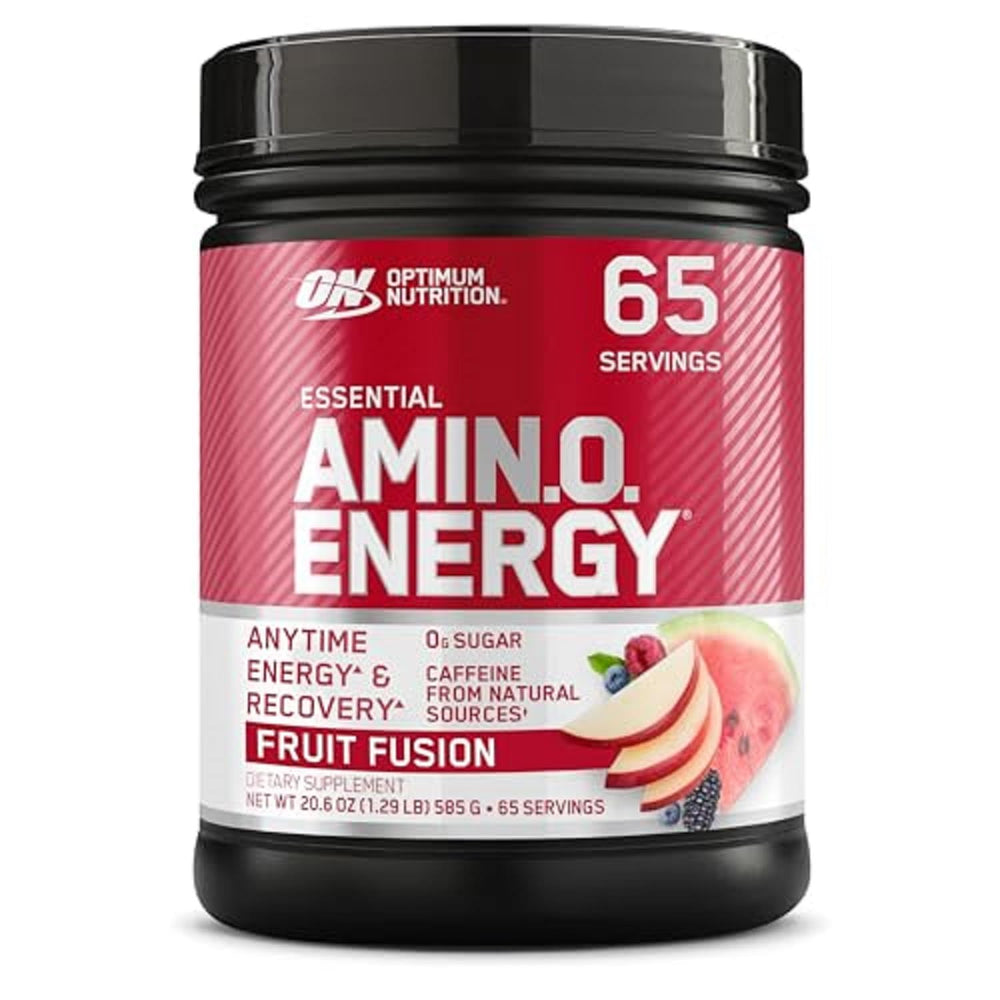 Optimum Nutrition Amino Energy fruit fusion label showing energy and focus
