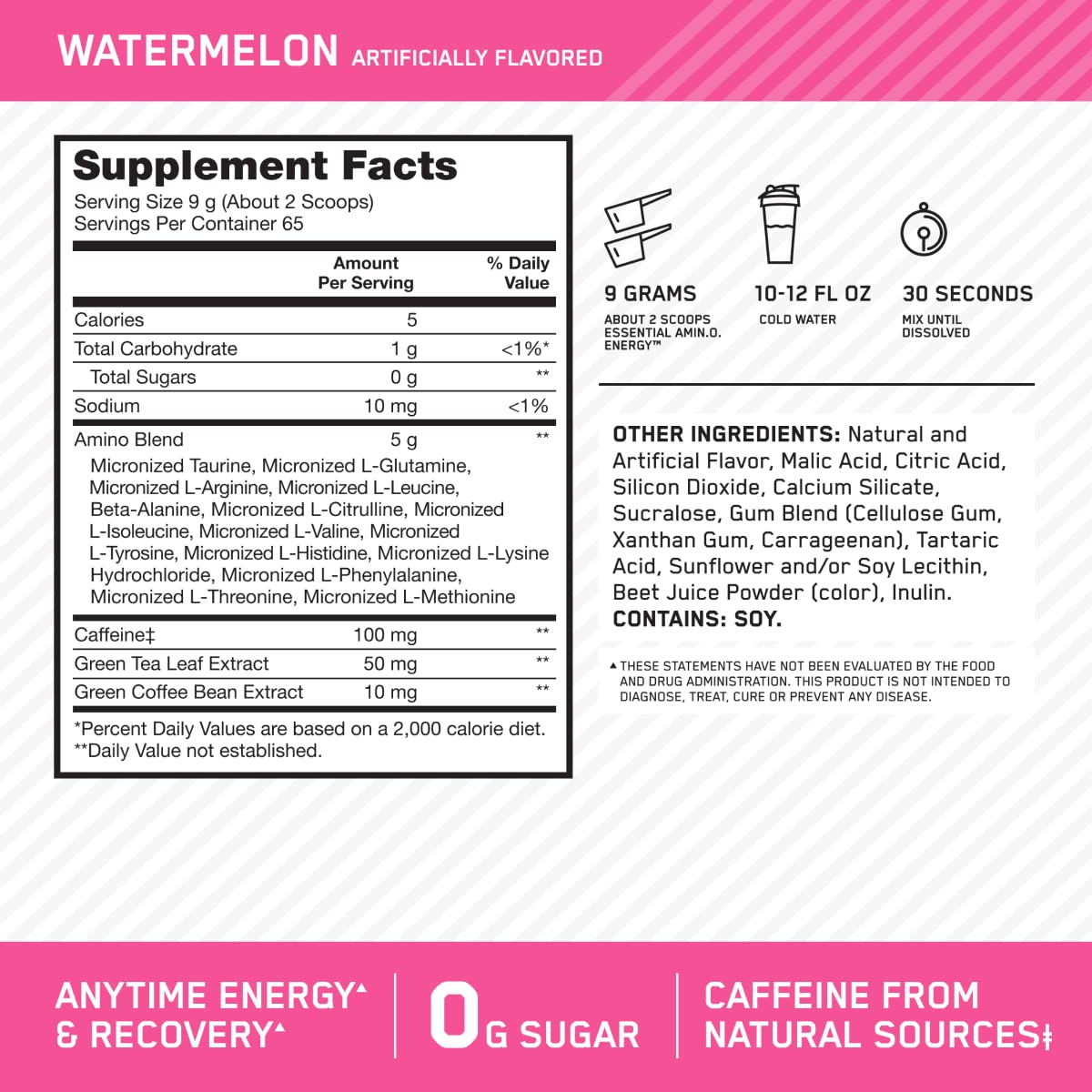 Optimum Nutrition Amino Energy Watermelon powder dissolving in water supports amino activity