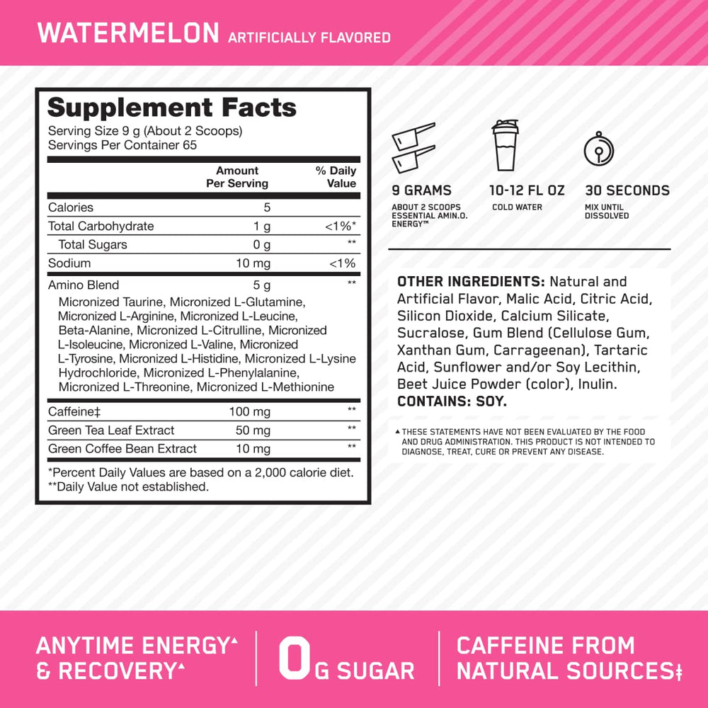Optimum Nutrition Amino Energy Watermelon powder dissolving in water supports amino activity