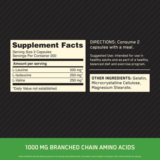 Optimum Nutrition BCAA capsules pour-out showing convenient dosage