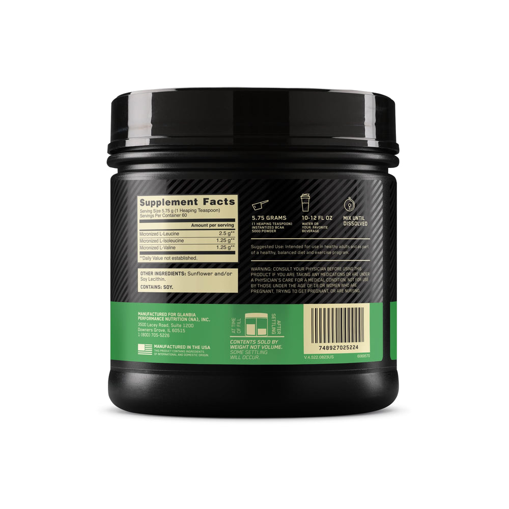Optimum Nutrition BCAA 5000 powder being poured for easy mixing.