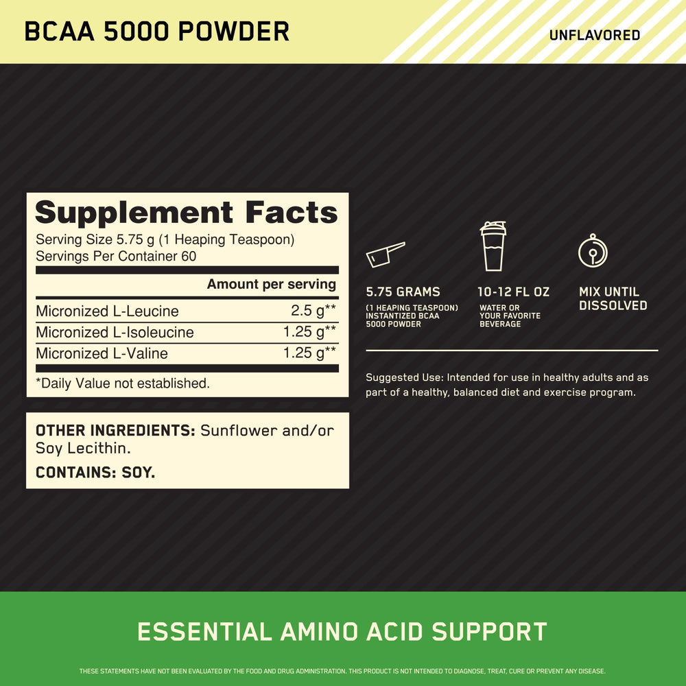 Optimum Nutrition BCAA 5000 shaker for quick mix during workouts.