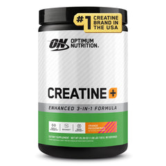 Optimum Nutrition Creatine Monohydrate Plus orange passionfruit tub for high-intensity training.