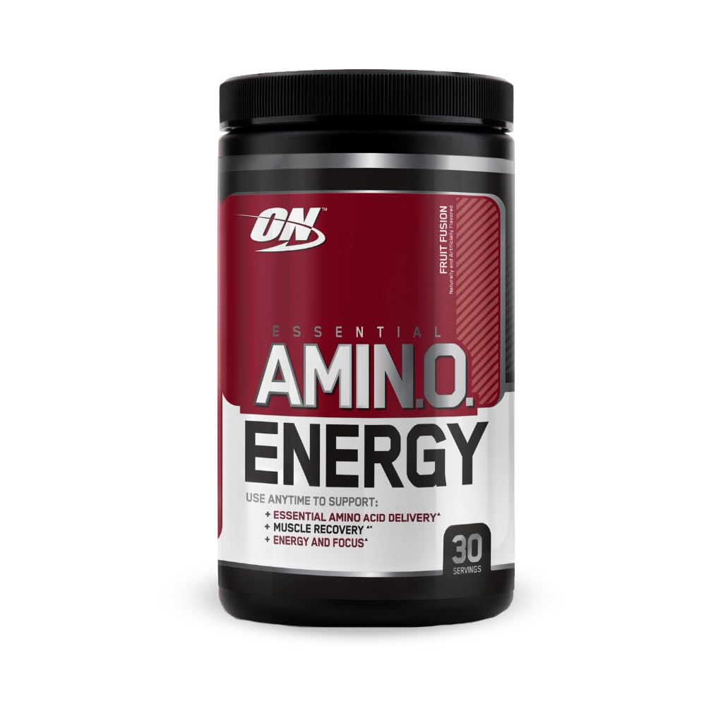 Optimum Nutrition Essential Amino Energy Fruit Fusion tub for a fruity, low-calorie workout boost.